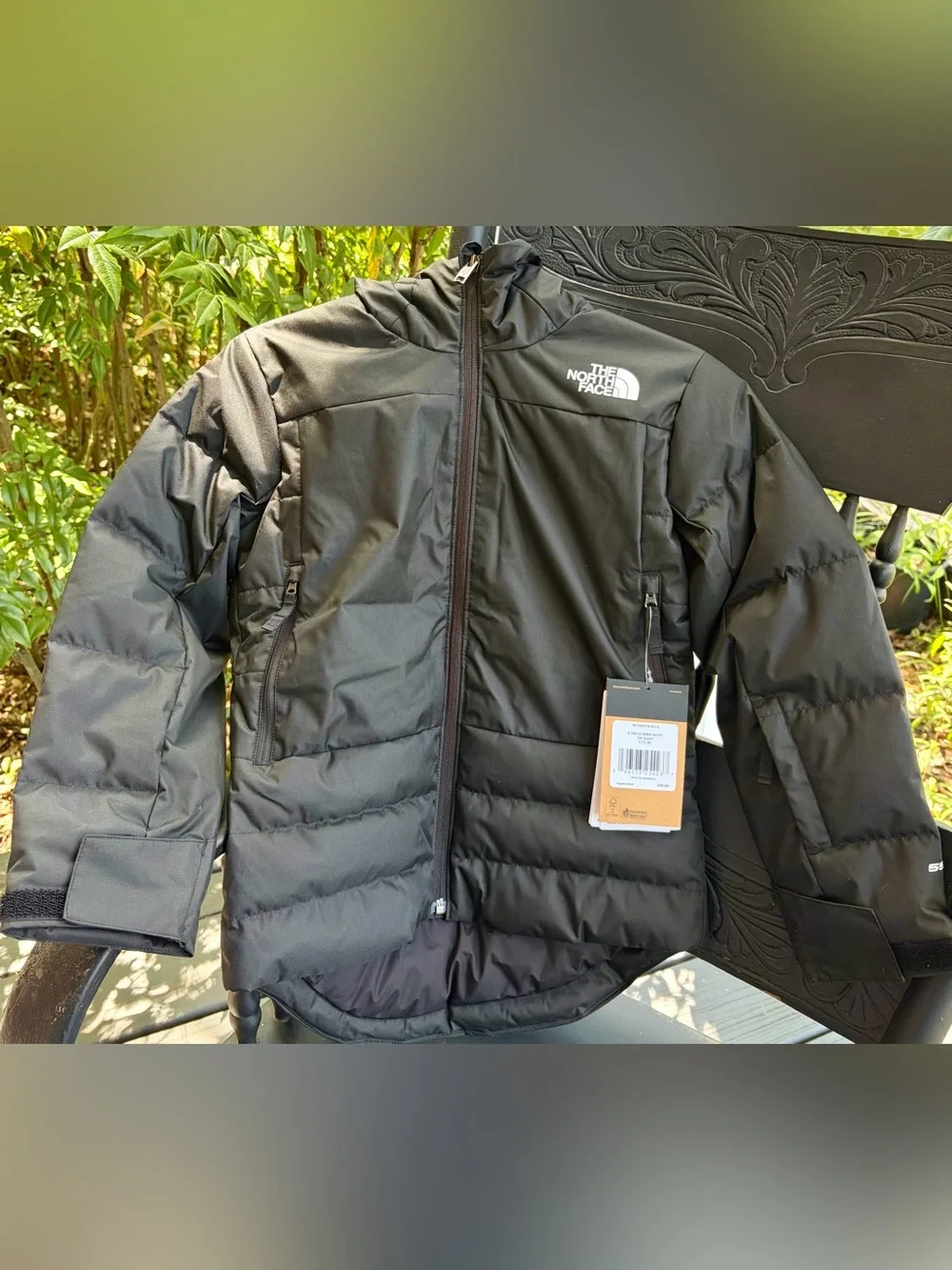 NWT THE NORTH FACE KIDS 7/8 Black Down Insulated Hooded Snow Jacket w/Elastic